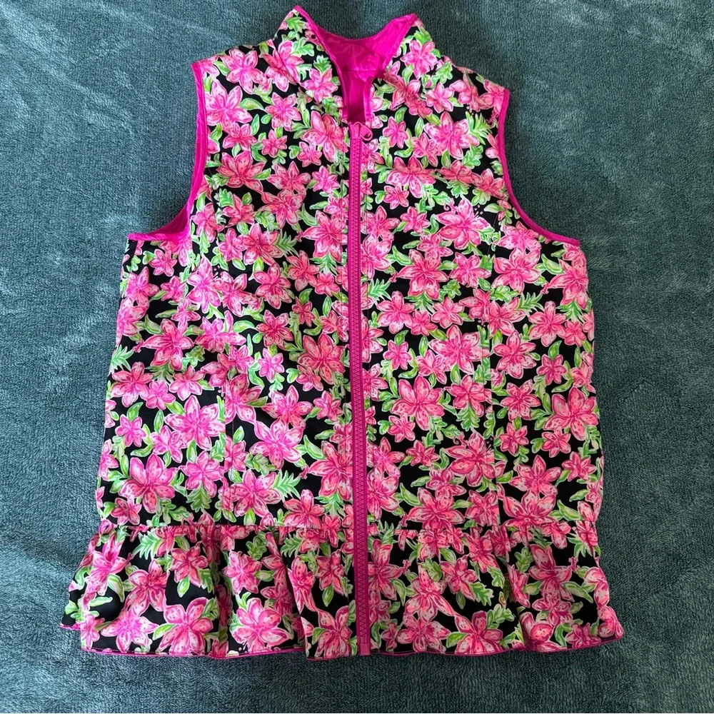Lilly Pulitzer Girl's Pink & Floral Melanie Reversible Vest Size L 8-10 Ruffle